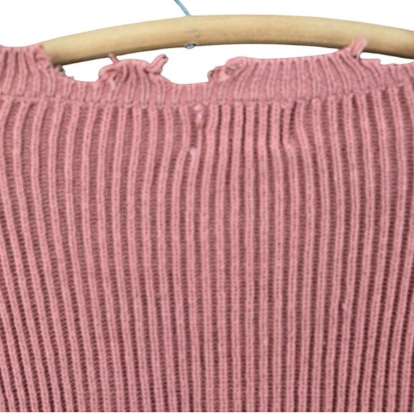 Distressed Pink Knit Crop Sweater By Poof Apparel - Long Sleeve Crew Neck Large - Picture 5 of 8